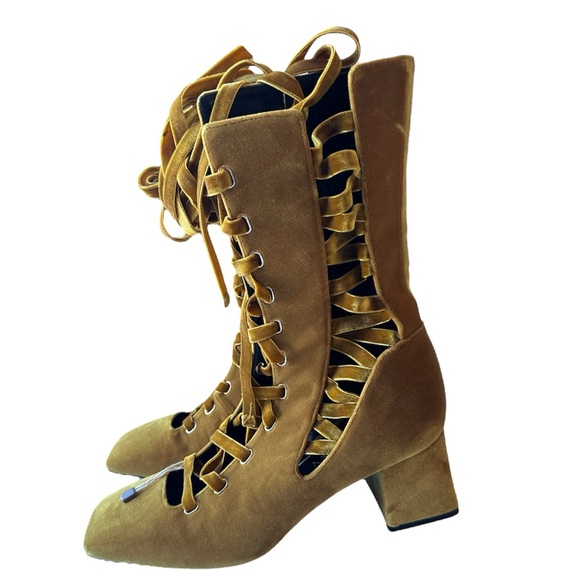 ZIMMERMANN Lace-Up Velvet Ankle Boots - Mustard BRAND NEW Size 40 - Picture 4 of 12